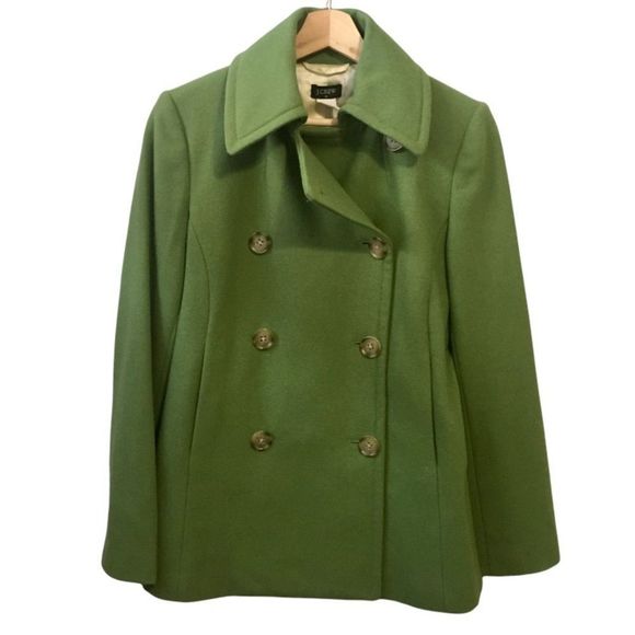 J. Crew Green 100% Wool Peacoat Button Up Jacket Size Small